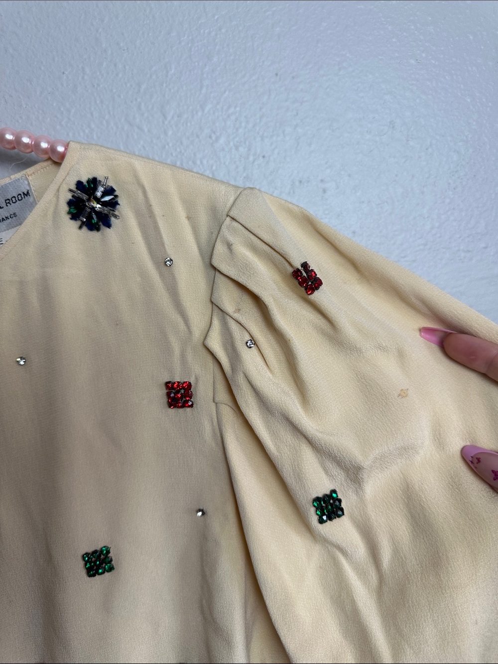 Vintage silk Chloe Cream Long-Sleeve Embellished blouse - Picture 5 of 15